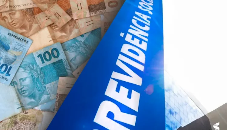 Fachada do INSS ao lado de notas de real, representando pagamento de benefícios.