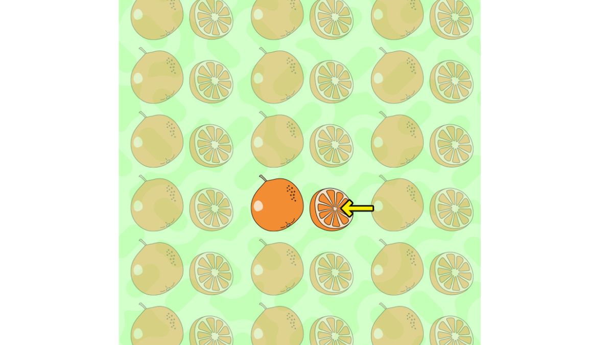 Resposta do desafio visual: veja onde está a laranja diferente. Fonte: Jagran Josh.