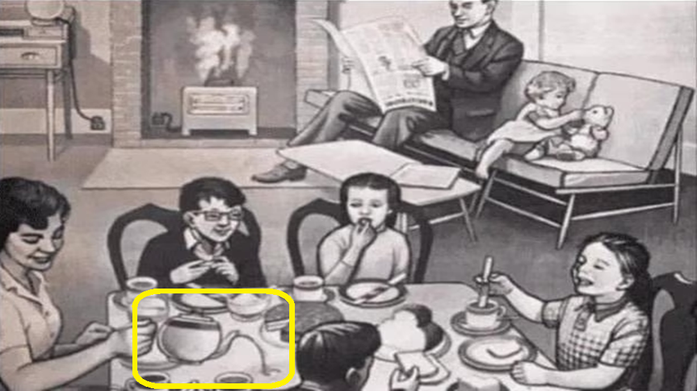 Solução do teste de QI família reunida em cena retrô com erro visual escondido