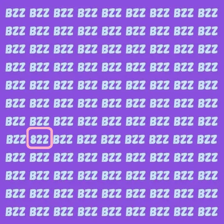 Solução do teste de QI: Imagem de teste de percepção visual com padrão "BZZ" e um número "822" escondido.