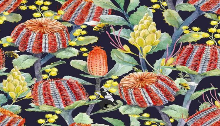 Teste de QI com uma ilustração colorida com flores vermelhas e amarelas, folhas verdes e um pequeno cão escondido entre as plantas.