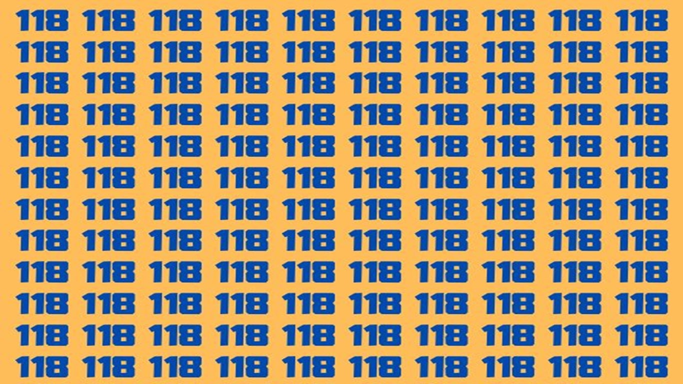 Teste de QI com vários números '118', onde um número é diferente, criando um desafio visual para encontrar o número '119'