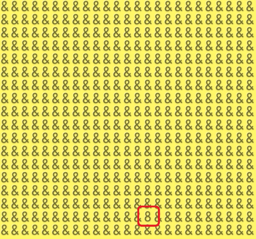 Solução do teste de QI com vários símbolos & onde um número 8 está escondido entre eles