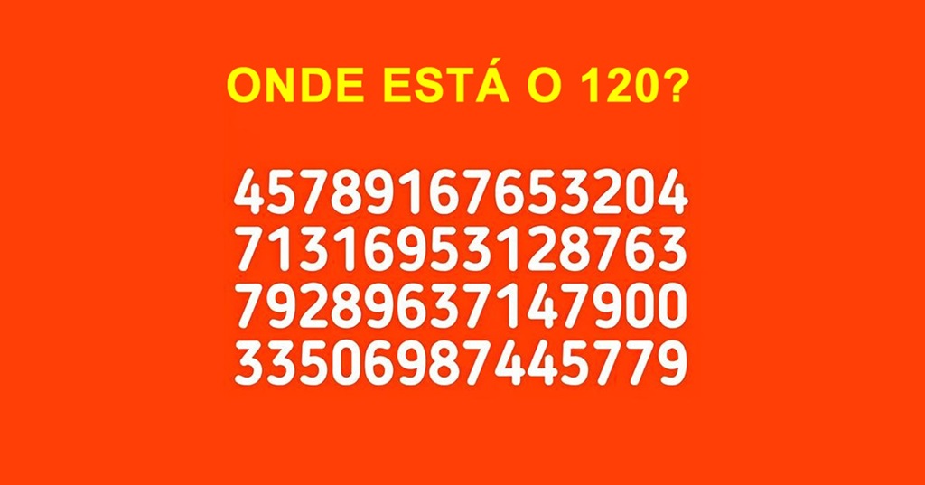 Desafio visual para encontrar o número 120 entre números embaralhados
