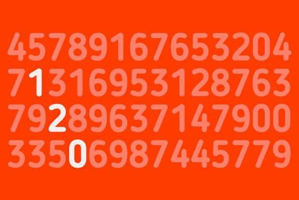 Solução do teste visual para encontrar o número 120 entre números embaralhados