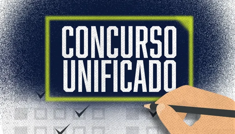 Imagem ilustrativa do Concurso Unificado 2025, com a palavra 'Concurso Unificado' destacada e uma mão desenhando um check-list.