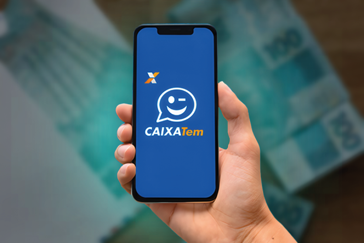 Aplicativo Caixa Tem, com a interface de movimentação financeira, permitindo aos beneficiários do programa realizar transações diretamente pelo celular.