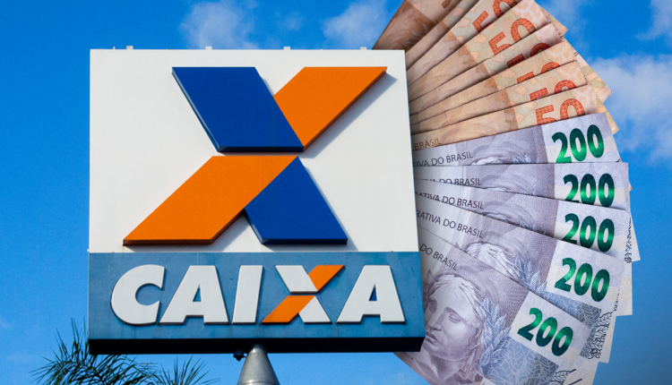 Logo da Caixa Econômica e notas de 50 e 200 reais