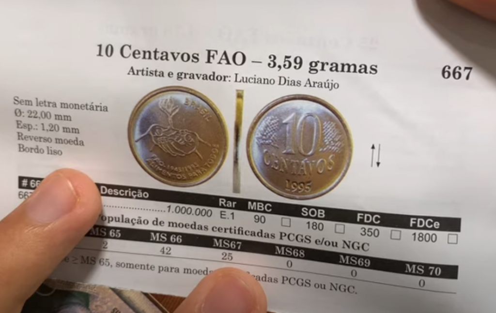 Moeda de 10 centavos FAO de 1995, edição comemorativa da organização da ONU.