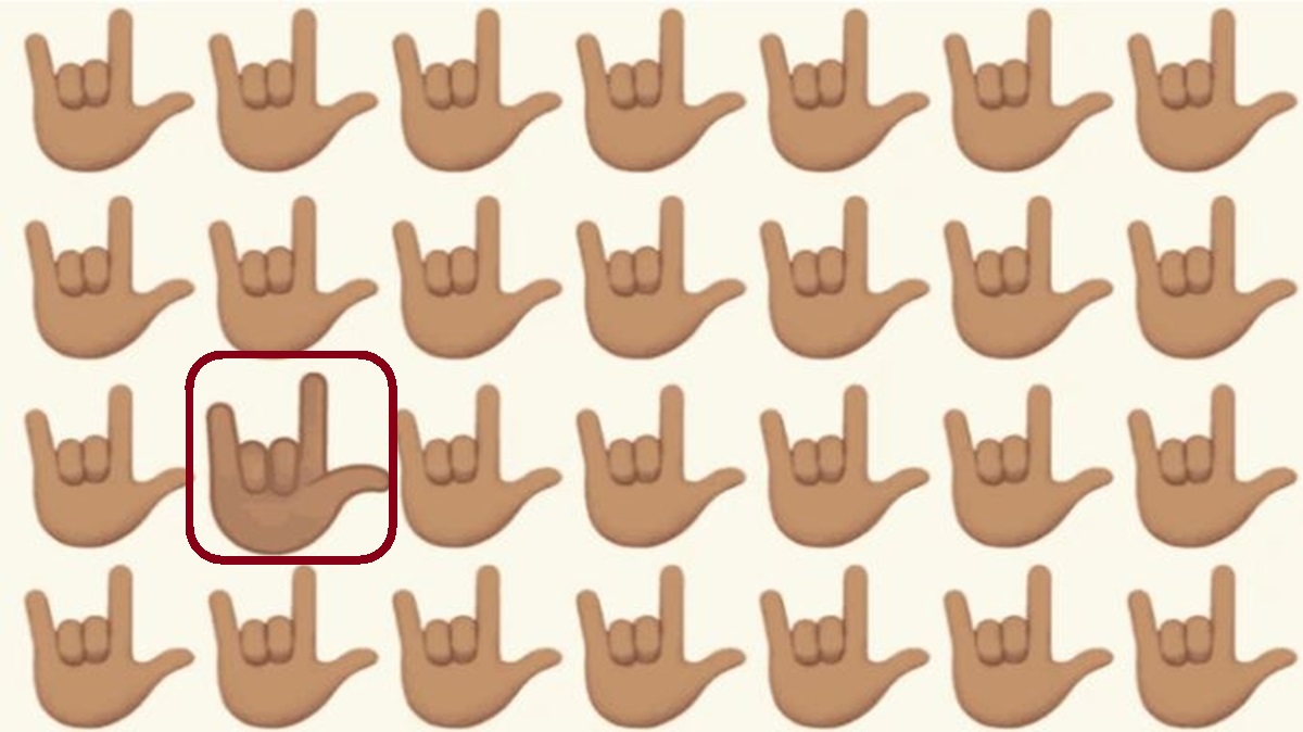 Solução do desafio visual com várias mãos fazendo o gesto de "eu te amo" na linguagem de sinais