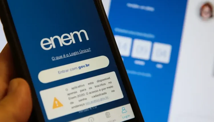 Tela do aplicativo do Enem 2025 com informações sobre o login único.