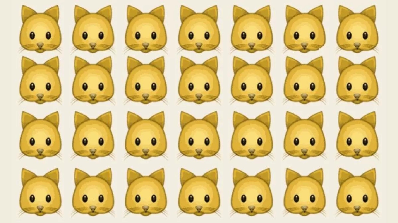 Teste de percepção com várias cabeças de gatos, destacando-se um detalhe sutil que diferencia um deles.
