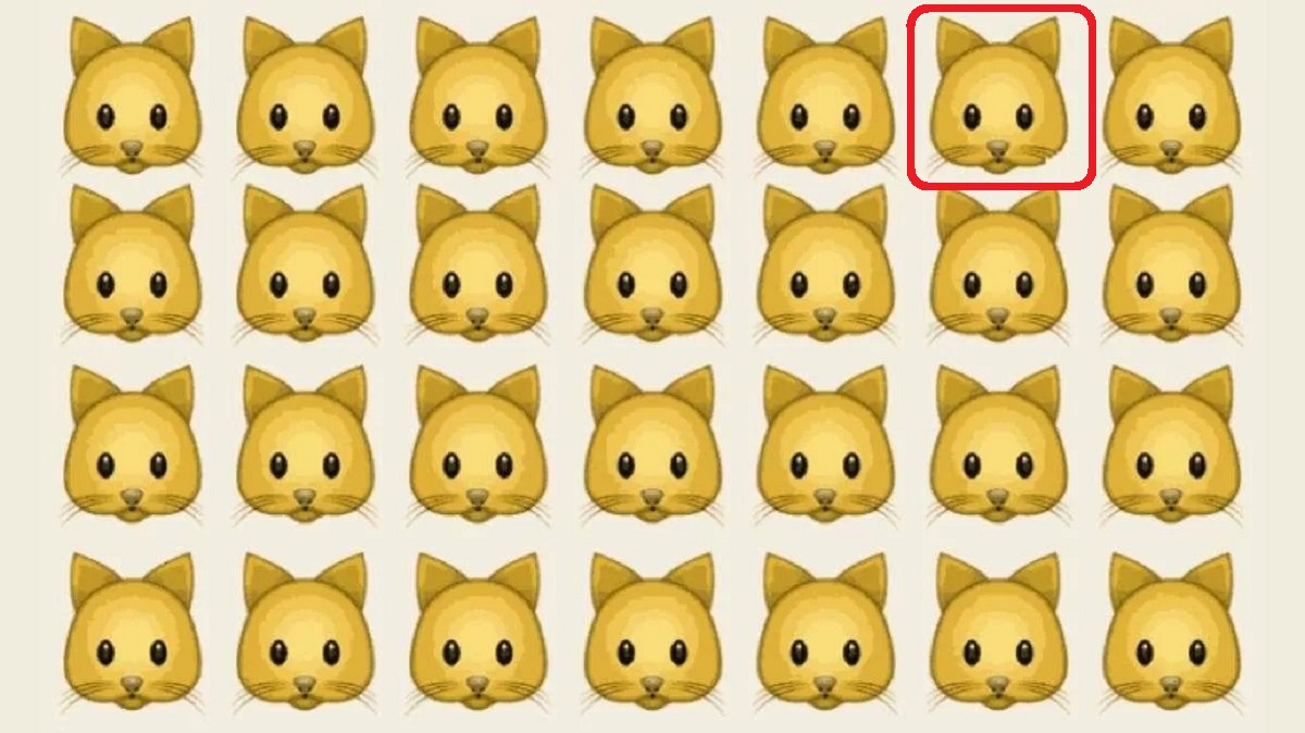 Teste de percepção com várias cabeças de gatos, destacando-se um detalhe sutil que diferencia um deles.