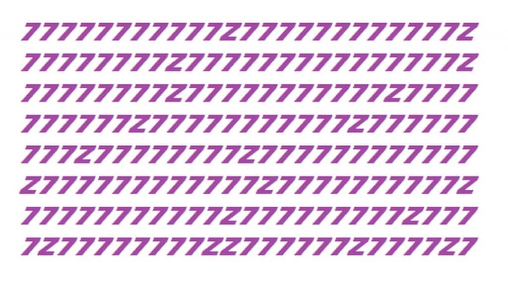 Imagem com uma série de números 7 dispostos em linhas diagonais, com a letra Z ocasionalmente intercalada entre eles.