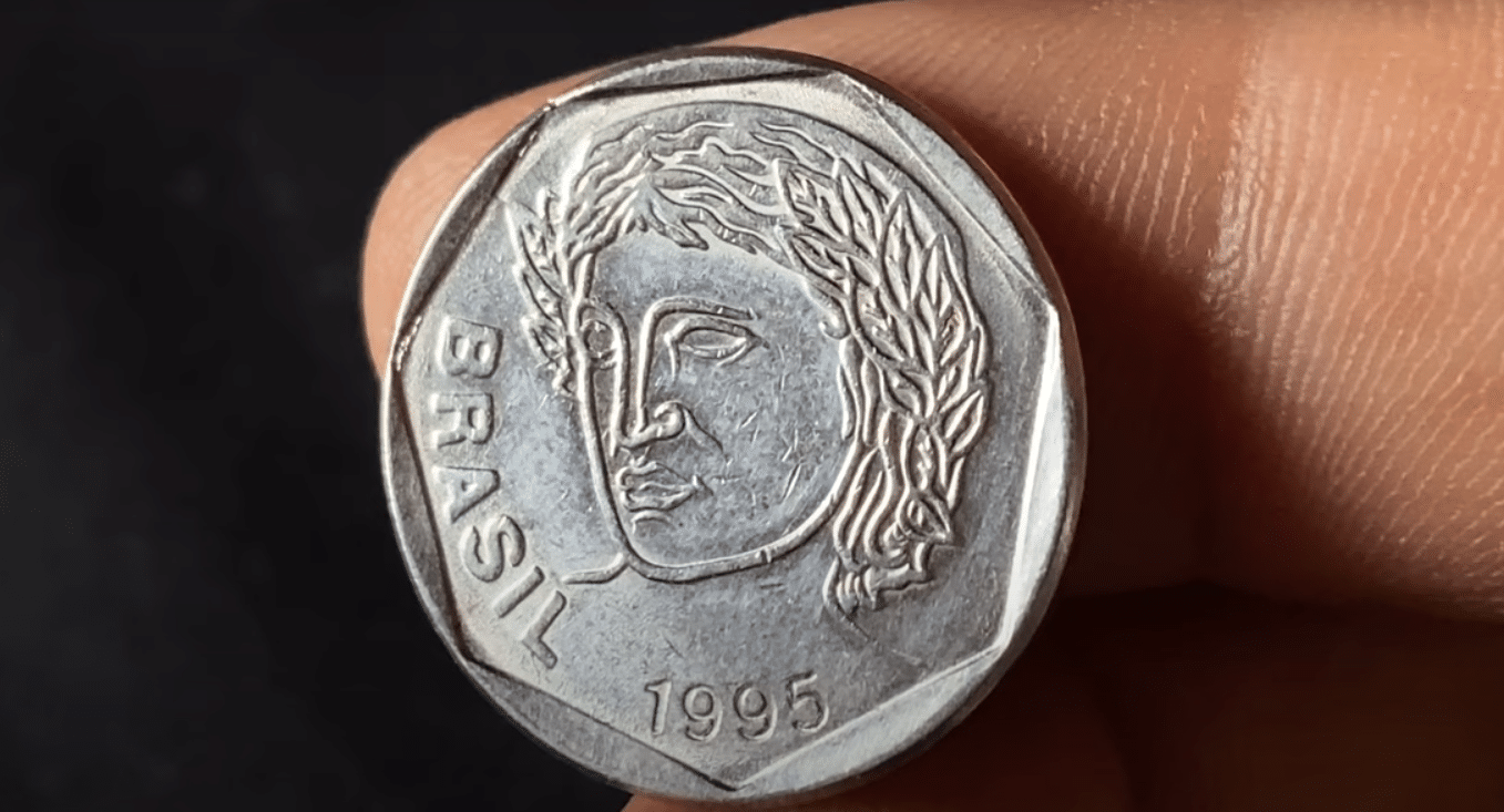 Moeda de 25 centavos de 1995 com erro de data marcada no anverso