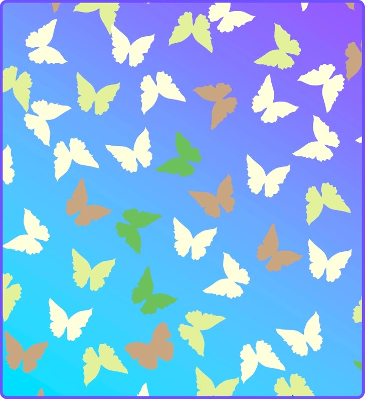 Teste visual com várias borboletas coloridas e uma diferente escondida no meio