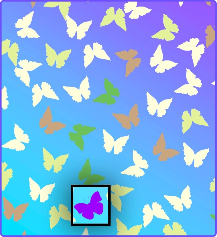 Teste visual com várias borboletas coloridas e uma diferente escondida no meio