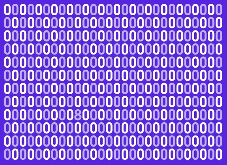 Teste de QI imagem com vários zeros e um único número 8 escondido entre eles, fundo roxo