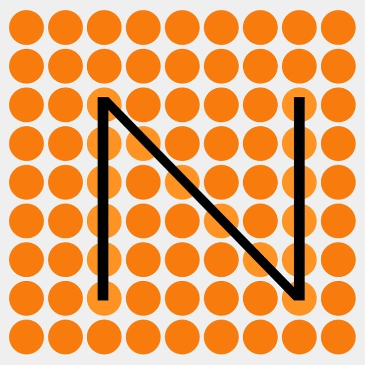 Teste de QI com um padrão geométrico com círculos laranja em fundo claro, formando uma grade alinhada.