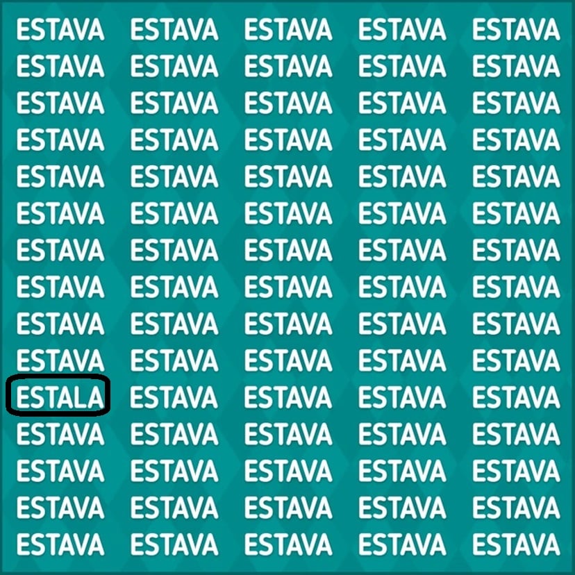 Teste de Qi com várias palavras "ESTAVA" repetidas e uma palavra diferente escondida.