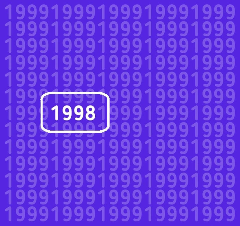 Teste de QI com vários números 1991 em roxo e branco, com um número diferente escondido.