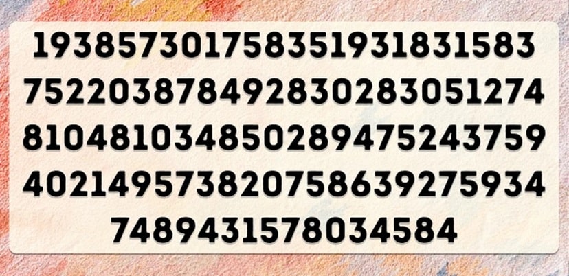 Teste de QI com uma sequência longa de números pretos destacados sobre fundo artístico colorido.