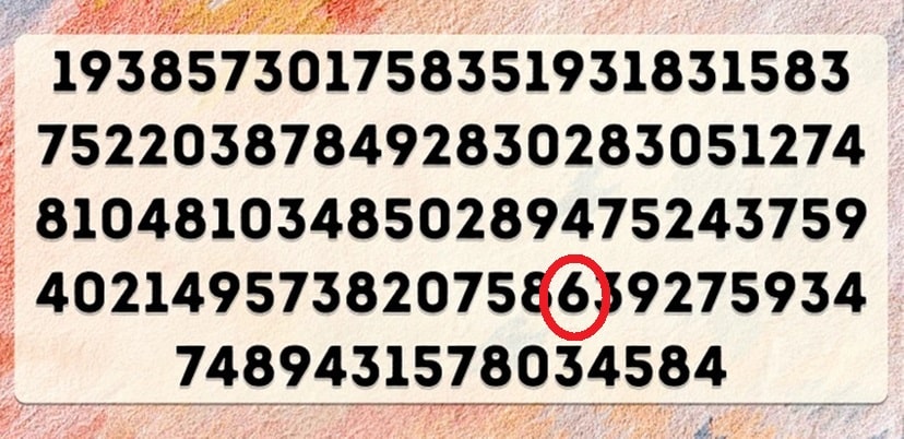 Teste de QI com uma sequência longa de números pretos destacados sobre fundo artístico colorido.