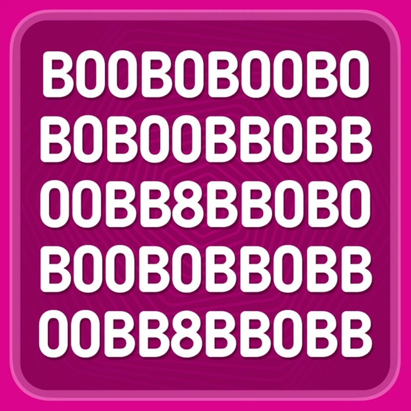 Teste visual com linhas de letras B e O, destaque para encontrar o número 808 escondido.