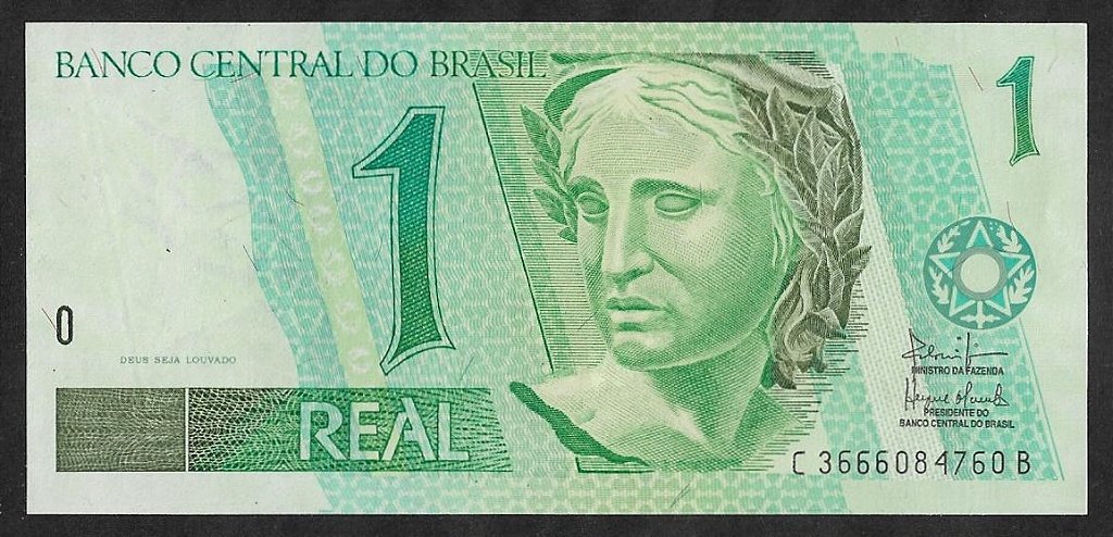 Cédula de 1 Real em estado de conservação impecável, classificada como Flor de Estampa, ilustrando a condição ideal para colecionadores de notas raras.
