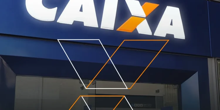 Fachada da agência da Caixa Econômica Federal com a logo e texto "CAIXA", ilustrando a oportunidade do novo concurso para profissionais
