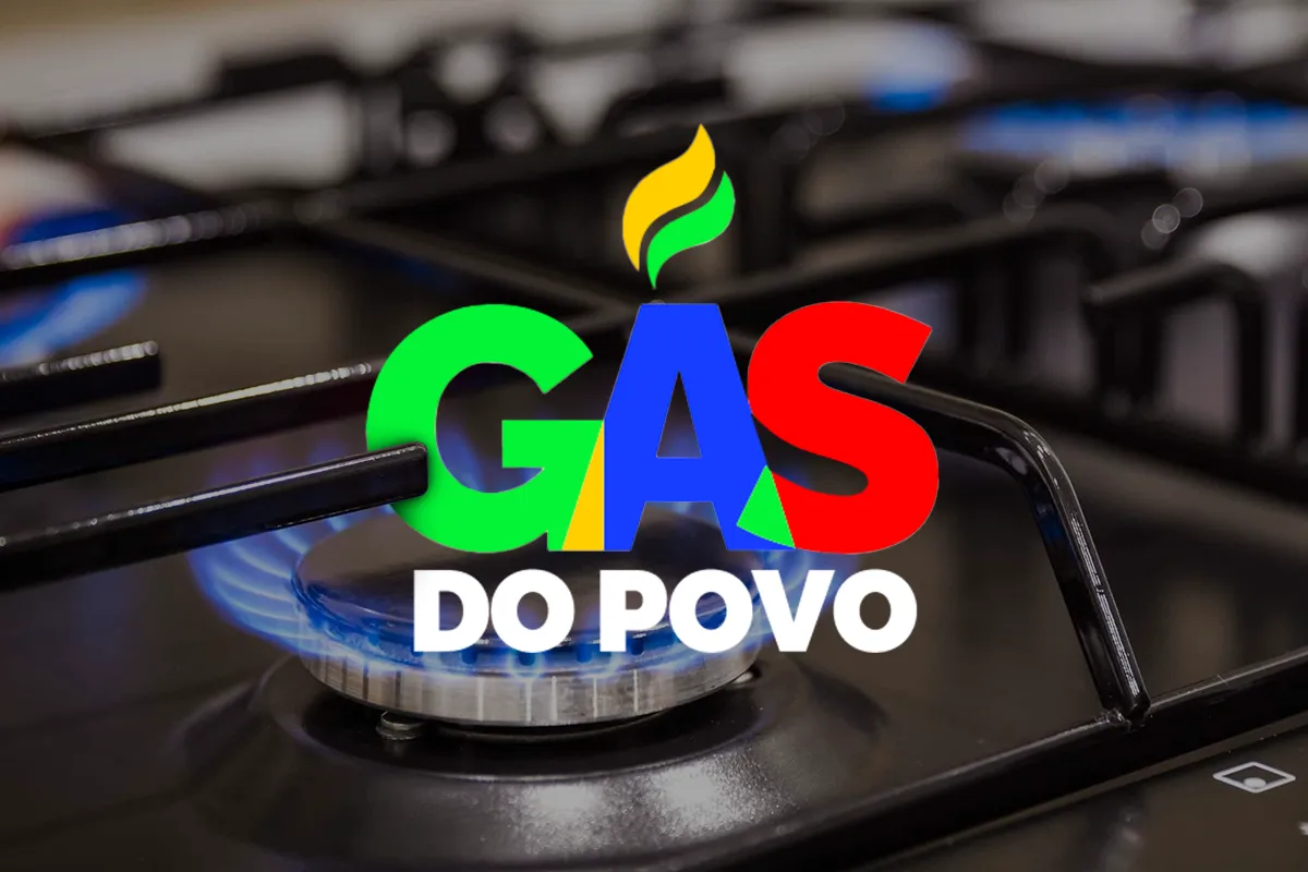 Logo colorido do programa Gás do Povo em destaque sobre uma chama azul de fogão, representando a definição do valor do benefício.