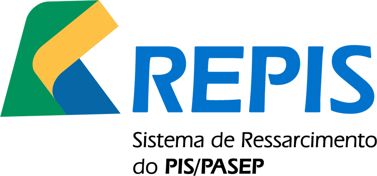 Logo oficial do REPIS Sistema de Ressarcimento do PIS/PASEP com triângulo colorido verde amarelo e azul