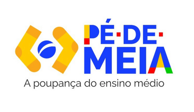 Logotipo oficial do programa Pé-de-Meia, incentivo financeiro para estudantes do ensino médio público. 