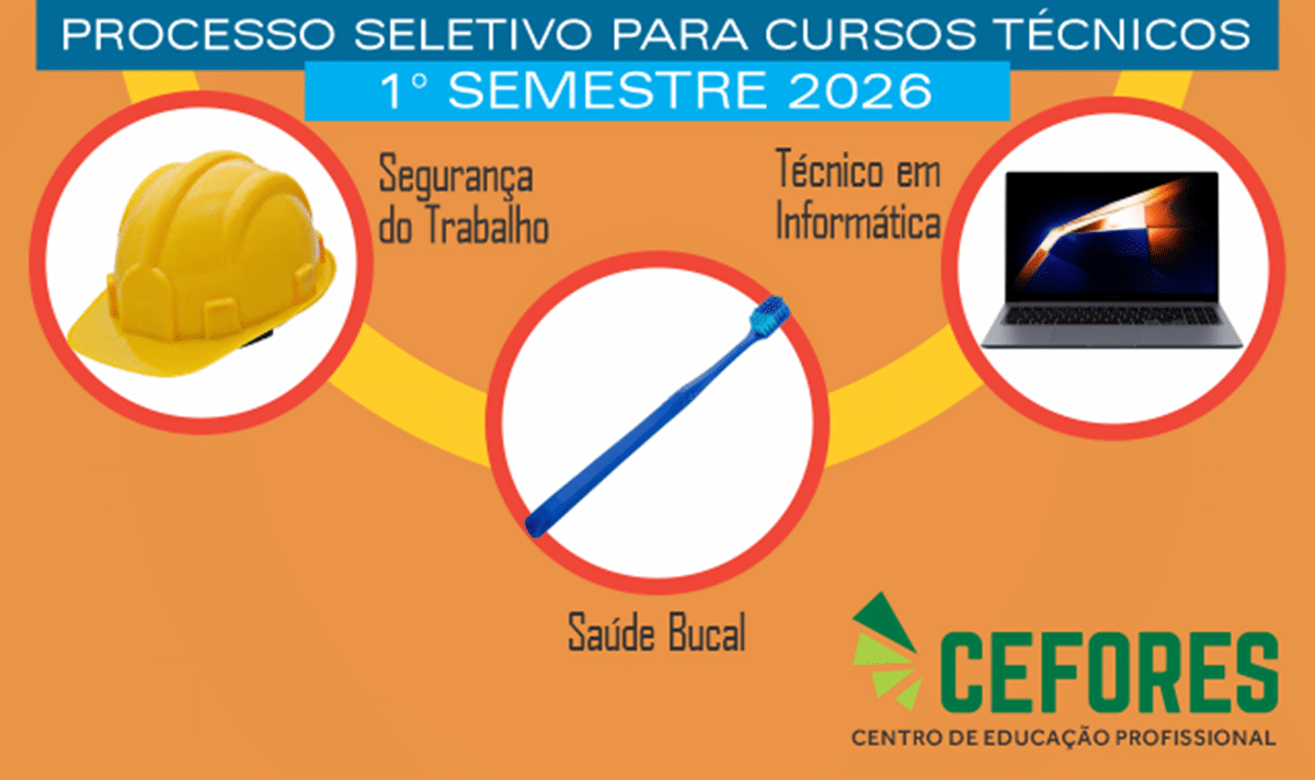 Banner informativo do CEFORES sobre processo seletivo para cursos técnicos 2026
