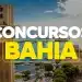 Vista aérea do Elevador Lacerda e Mercado Modelo em Salvador, Bahia, com texto Concursos Bahia