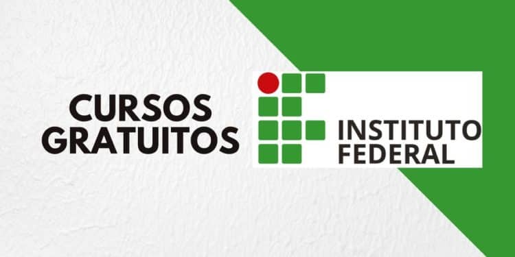 Logo do Instituto Federal com a inscrição "CURSOS GRATUITOS" ao lado, em fundo verde e branco, simbolizando as oportunidades educacionais.