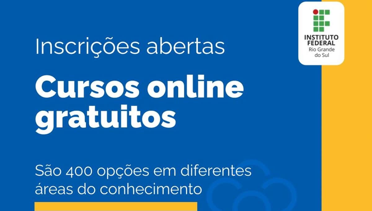 Banner oficial do Instituto Federal Rio Grande do Sul anunciando inscrições abertas para cursos online gratuitos em 2025