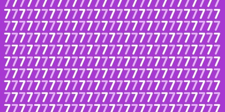 Desafio visual com vários números 7 brancos e um número 2 escondido entre eles