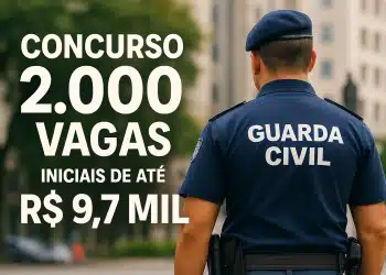 Guarda Civil de costas com texto sobre concurso público.