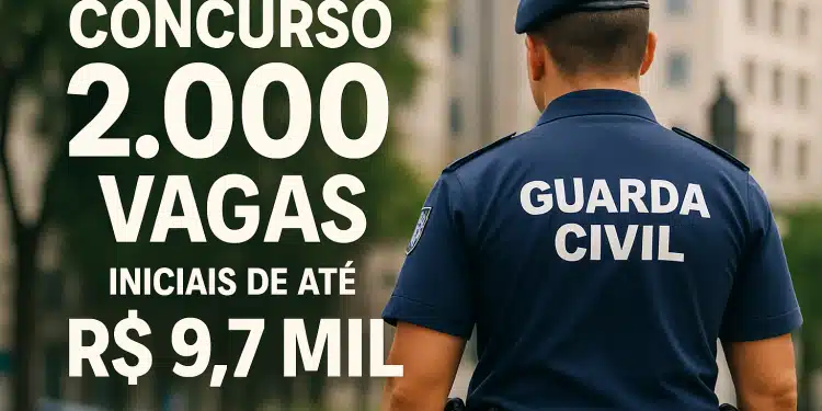 Guarda Civil de costas com texto sobre concurso público.