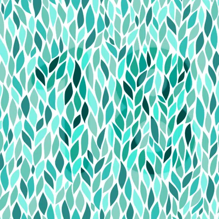 Ilusão de ótica em um padrão abstrato com folhas azuis e verdes entrelaçadas sobre fundo branco