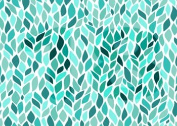 Ilusão de ótica em um padrão abstrato com folhas azuis e verdes entrelaçadas sobre fundo branco