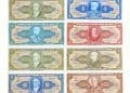 Lote de cédulas da Segunda Edição do Cruzeiro (notas antigas de 1, 2, 5, 10, 20 e 100 Cruzeiros), com destaque para a variedade de cores e séries, essenciais para a busca por erros de impressão e reposição que elevam seu valor numismático.