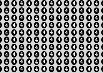 Teste de QI com muitos círculos pretos contendo o número 4 em branco, repetidos em padrão uniforme.