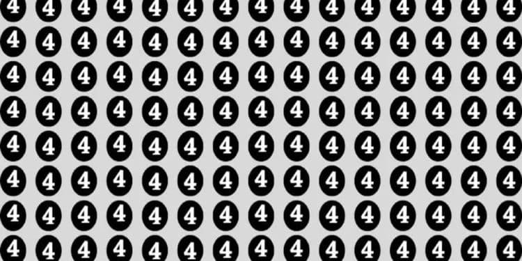 Teste de QI com muitos círculos pretos contendo o número 4 em branco, repetidos em padrão uniforme.