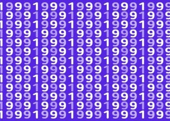 Teste de QI com vários números 1999 em branco e lilás sobre fundo azu.