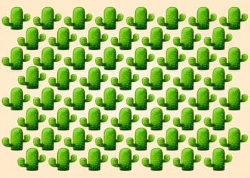 Teste visual com vários cactos verdes organizados em padrão sobre fundo bege claro.