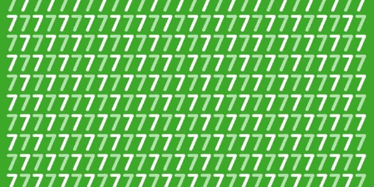 Teste visual com vários números 7 verdes e um número 1 escondido entre eles