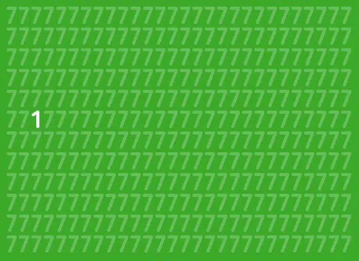 Teste visual com vários números 7 verdes e um número 1 escondido entre eles