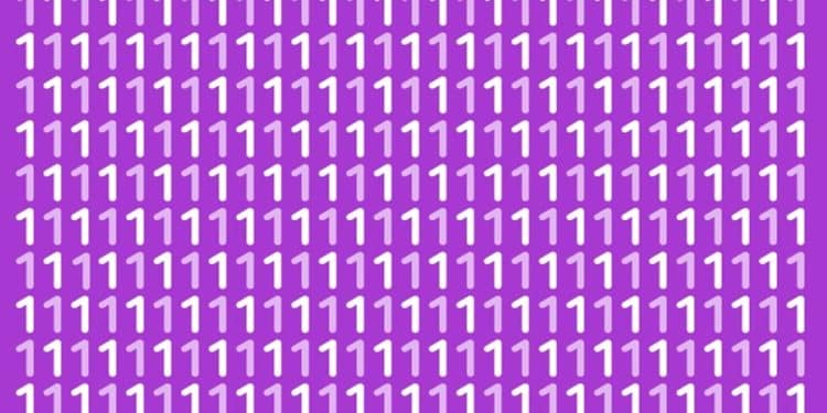 Teste visual com muitos números 1 repetidos sobre fundo roxo